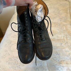 Frye black leather lace up boots